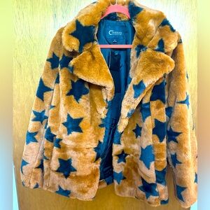 Thread Collective cognac faux fur star coat